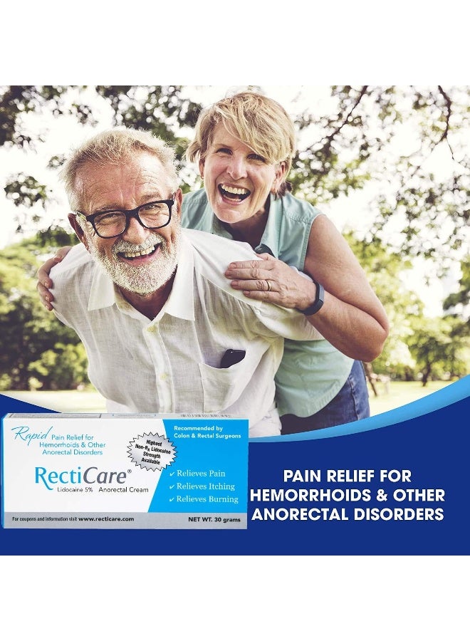 RectiCare Anorectal Lidocaine 5% Cream: Topical Anesthetic Cream for Treatment of Hemorrhoids & Other Anorectal Disorders - 30g Tube - Image 5